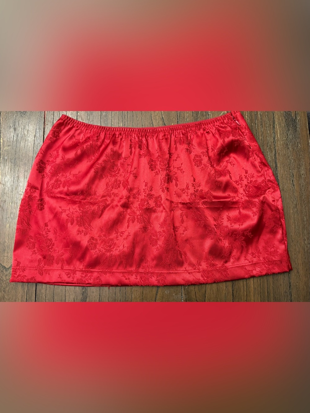 Fredrick’s of Hollywood XL Red Satin Ultra Mini Skirt Lingerie Floral Print